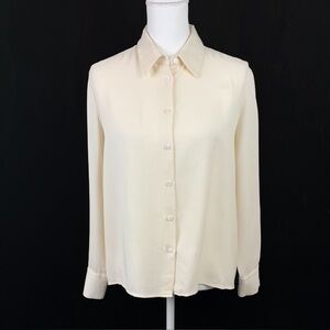 Bill Burns Women Size 14 Button Up Blouse 100% Silk Waffle Knit Ivory Old Money